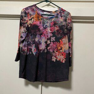 Christopher & Banks 3/4 length sleeve, multicolor floral tunic, size M
